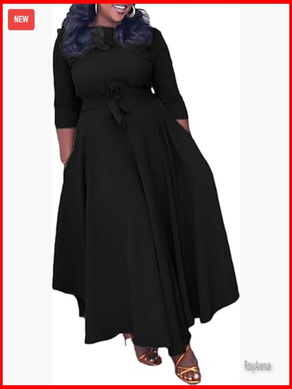 Plus Size Maxi Dress 3/4 Sleeve High Waist Flowy Ruffle Fall Casual